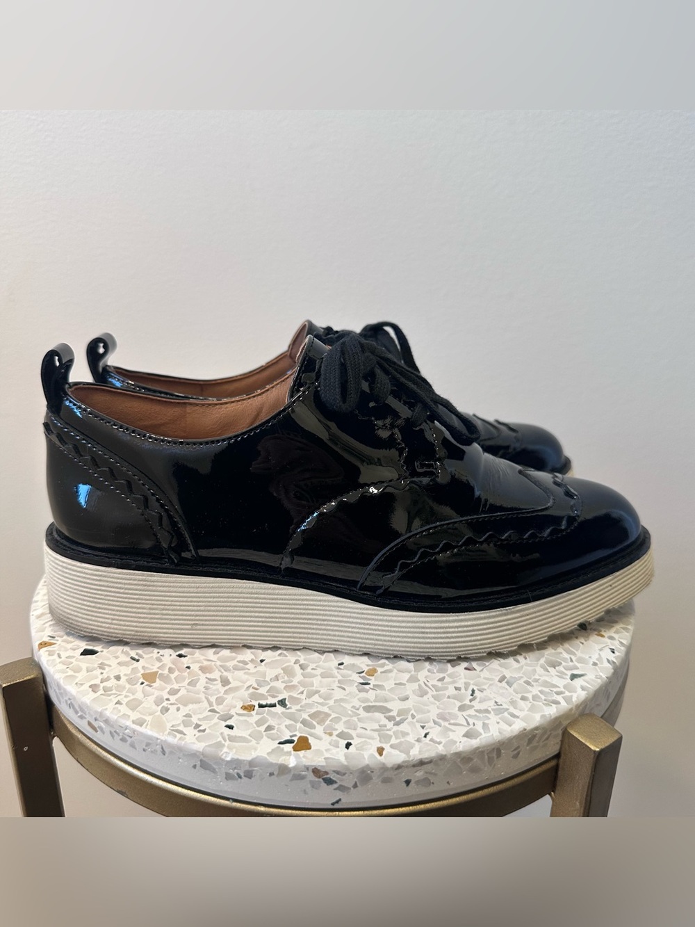 Johnston & Murphy Patent Leather Platform Oxford Shoes Black White Women’s 6